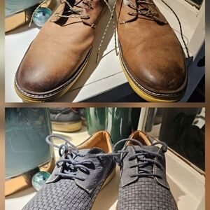 Johnston & Murphy 13M Brown Leather and Blue Weave Sheepskin Casual Dress Shoes